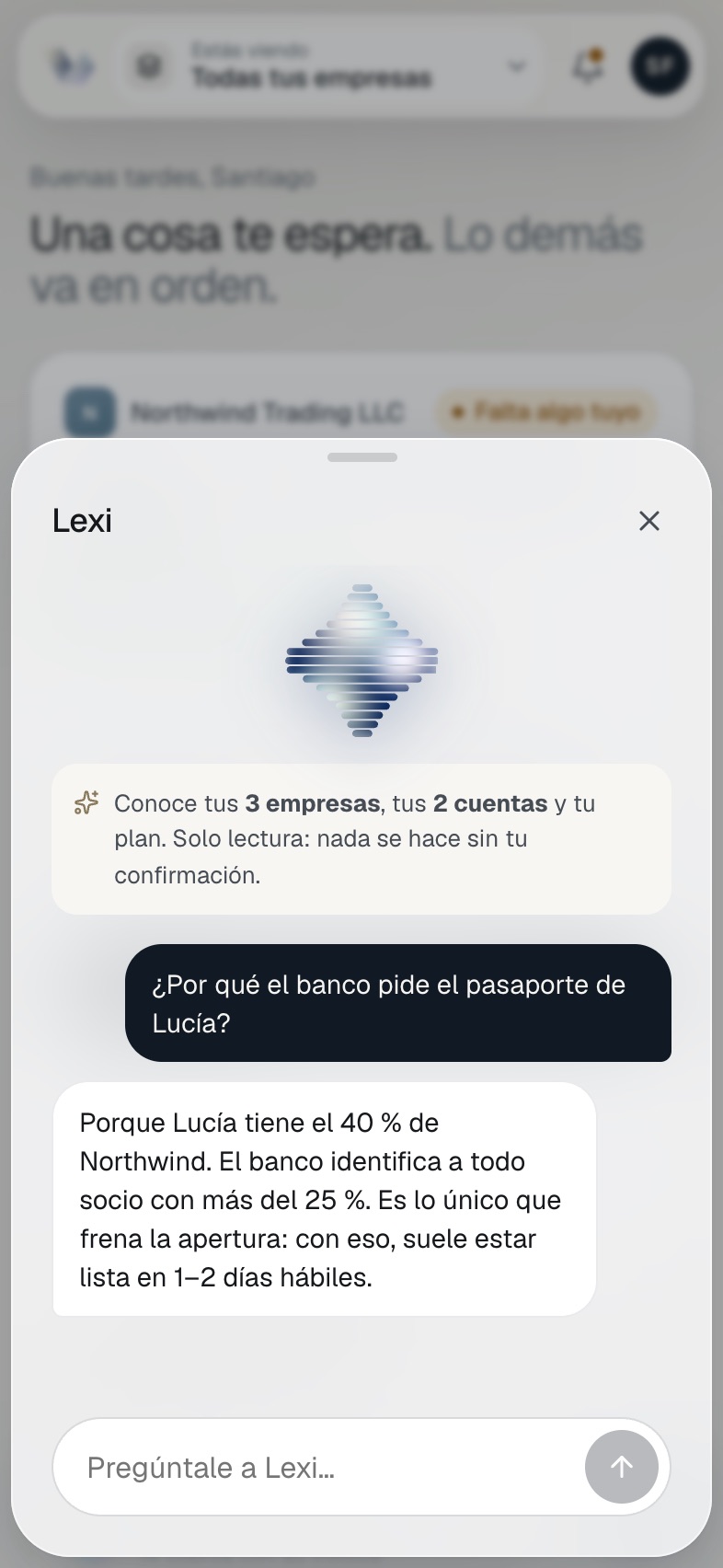 Pantalla de Lexi en la app de Lexvant